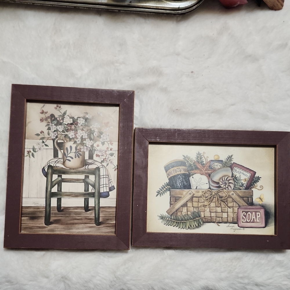 Rustic Brown Wooden Framed Wall Art Set. 8 x 6 size.